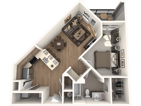 Floor plan for 1 bed, 1 bath, 732 sqft